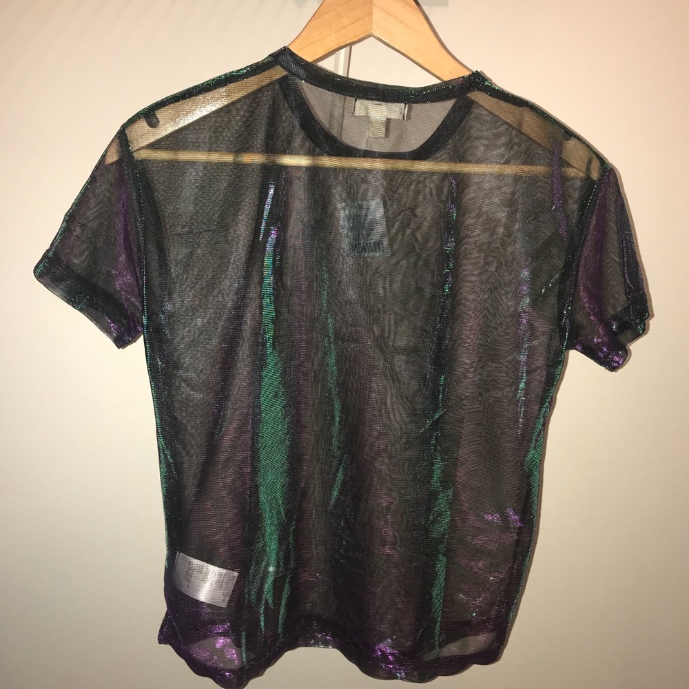 Purple green shift sheer shirt